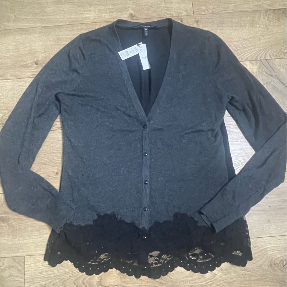 White House Black Market Charcoal Lace Cardigan size XSmall - Picture 6 of 16